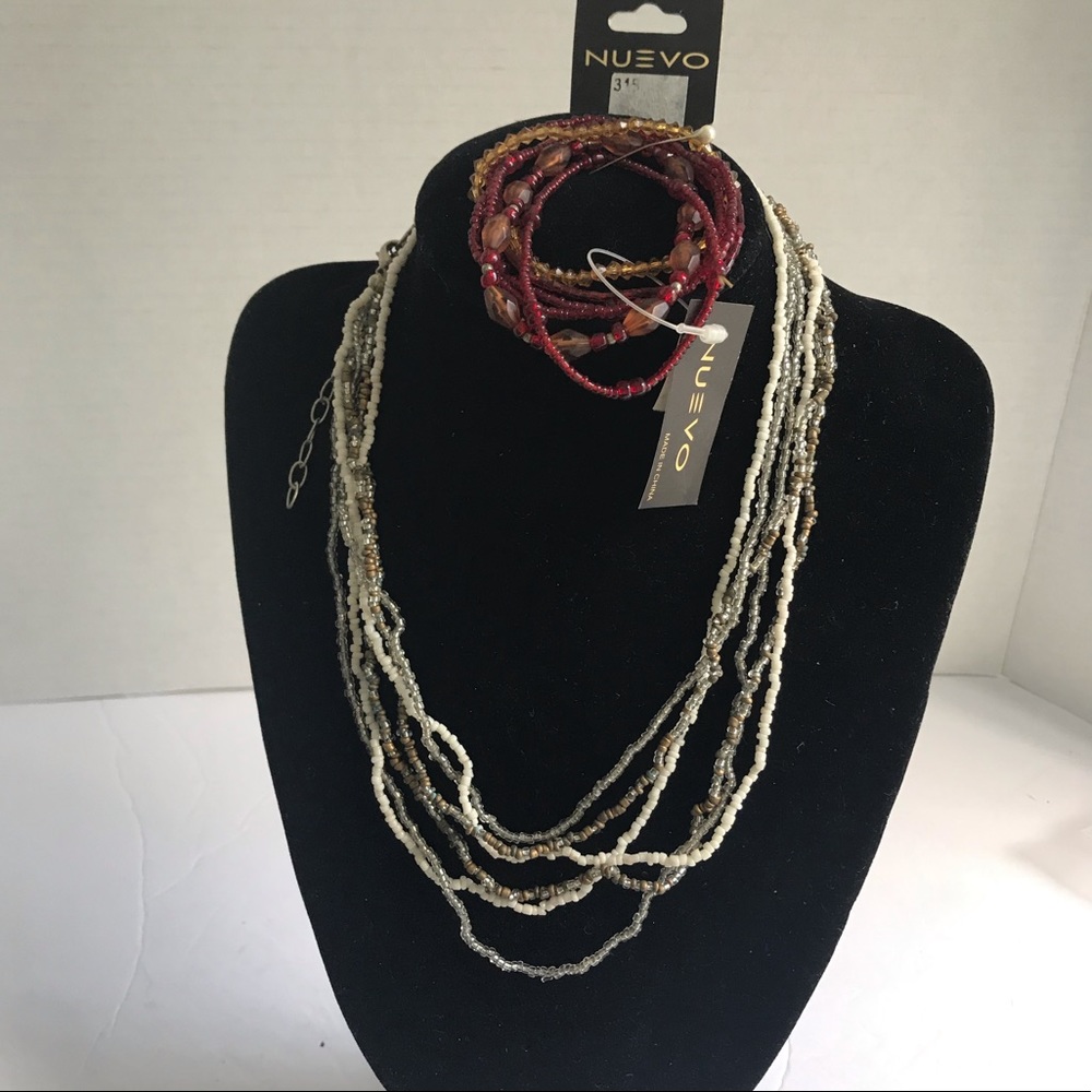 NUEVO multi Bead Necklace & Stretch Bracelet Set